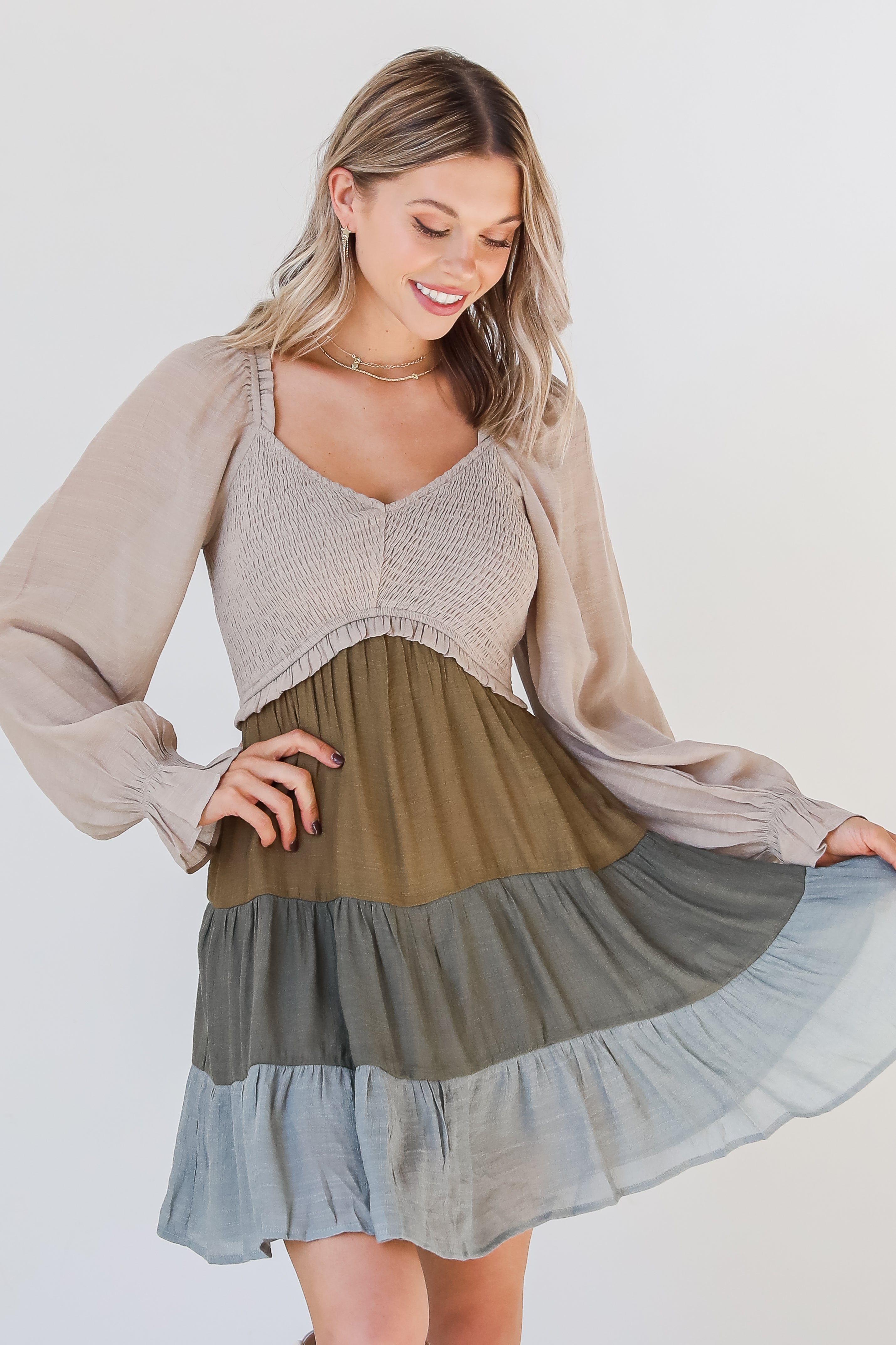 Tiered Color Block Mini Dress