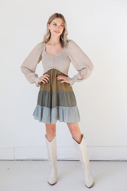 Tiered Color Block Mini Dress front view