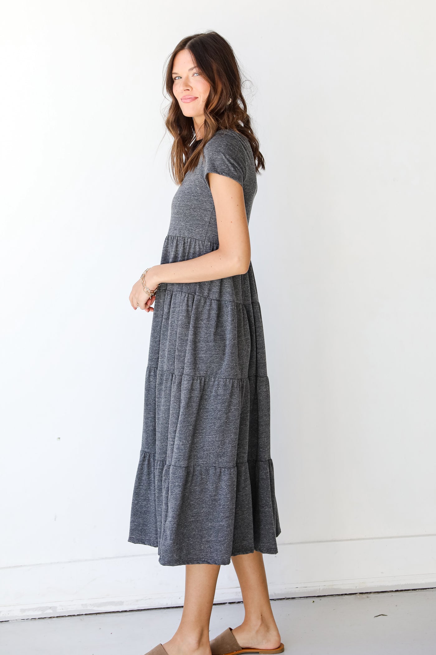 Tiered Maxi Dress in charcoal side view