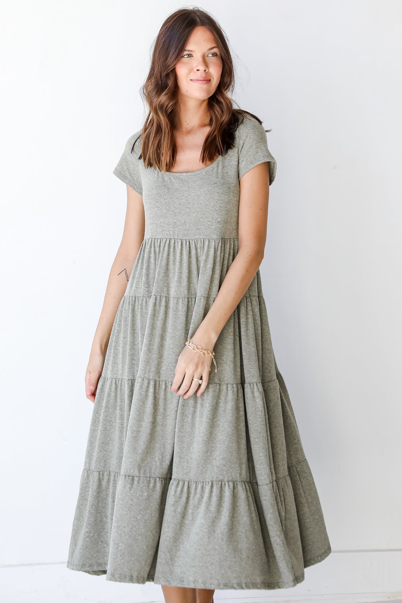 Tiered Maxi Dress in olive