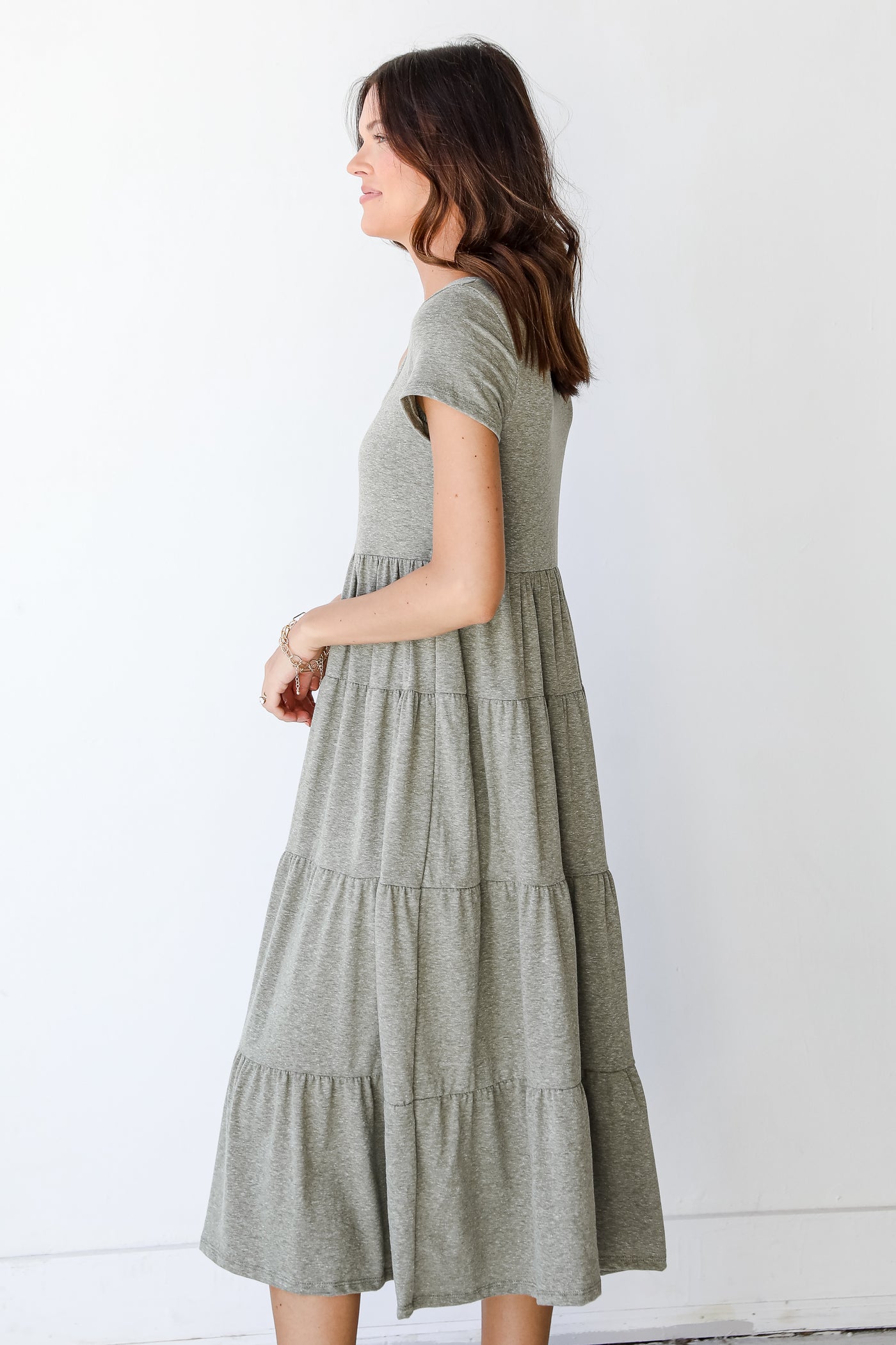 Tiered Maxi Dress in olive side view