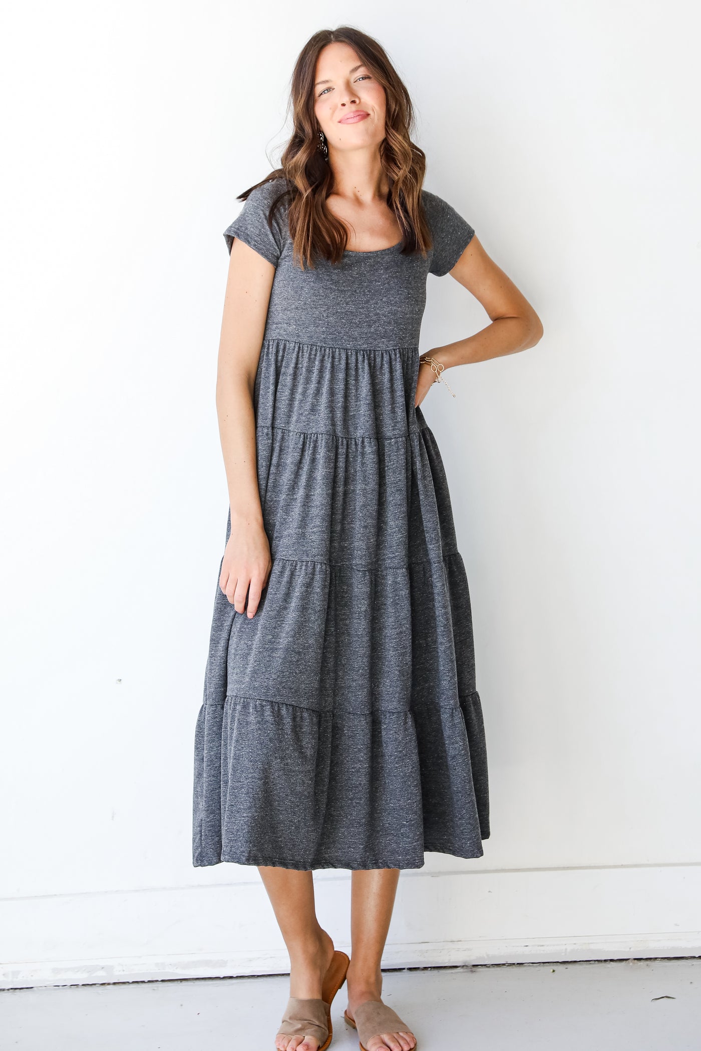 Tiered Maxi Dress in charcoal front view