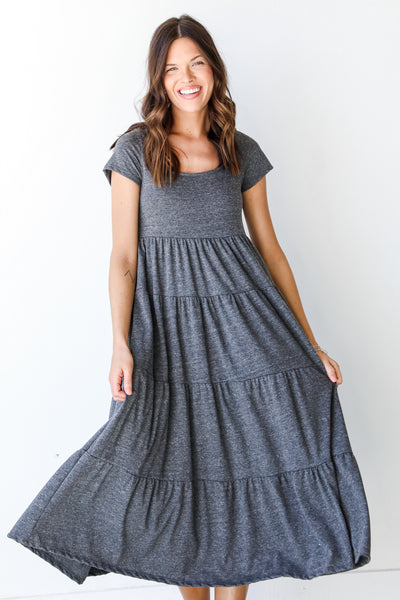 Tiered Maxi Dress in charcoal