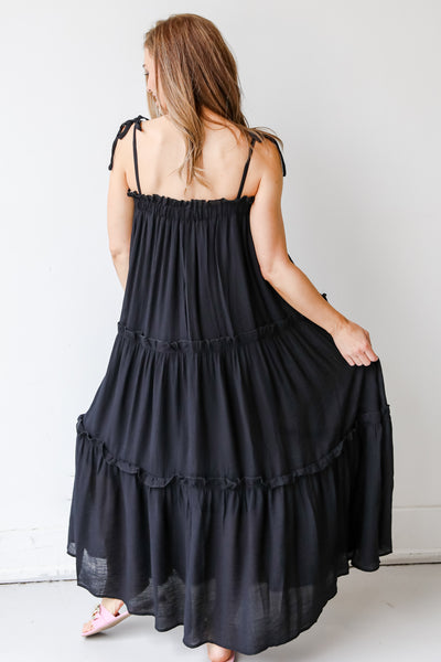 Tiered Maxi Dress in black back view