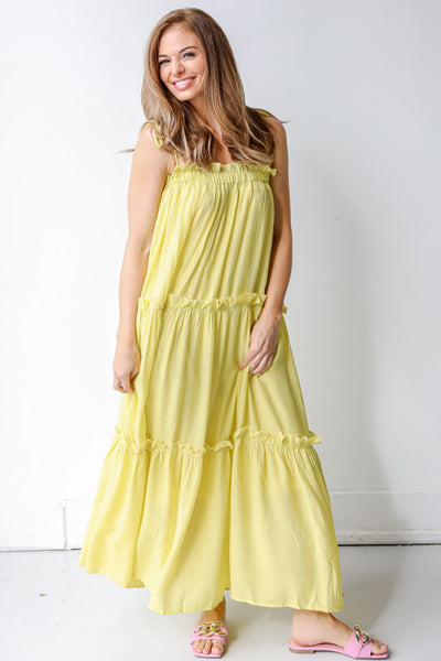 Tiered Maxi Dress in yellow on model