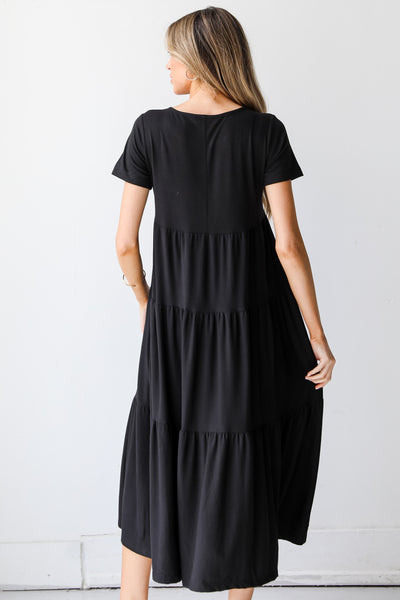 black Tiered T-Shirt Maxi Dress back view