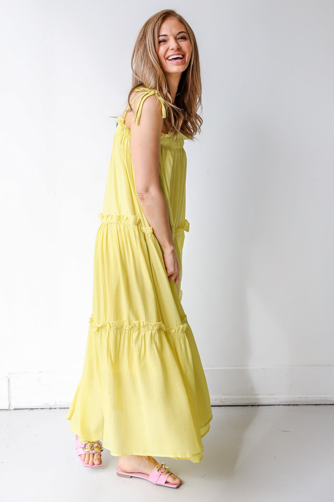 Tiered Maxi Dress in yellow side view