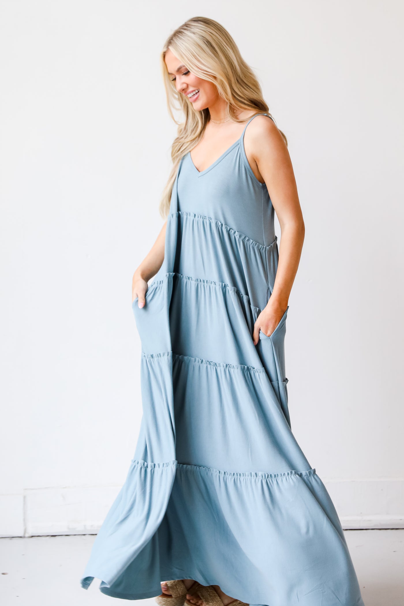 sage Tiered Maxi Dress side view