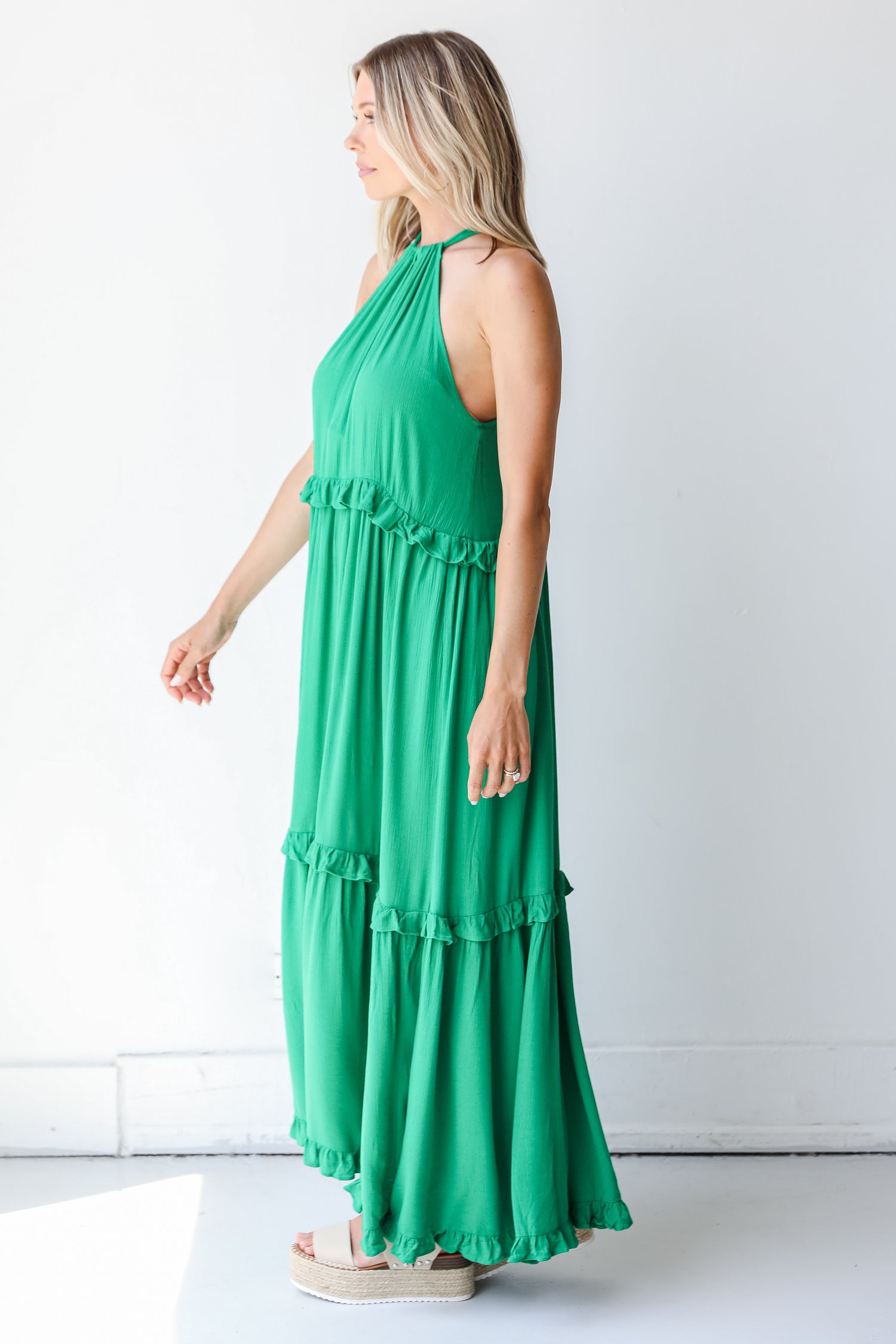 Tiered Maxi Dress in green side view