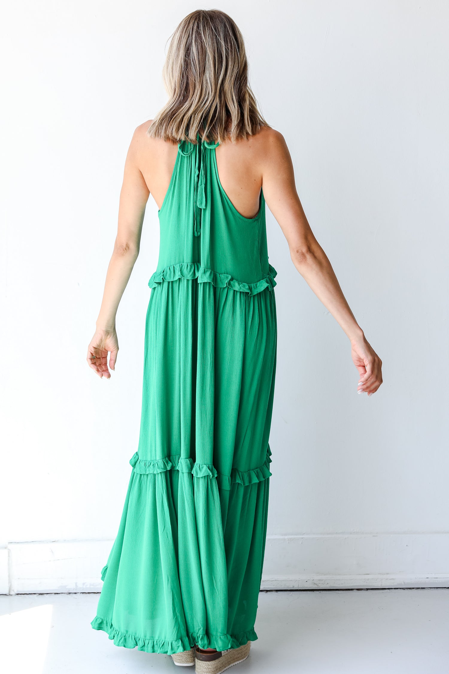 Tiered Maxi Dress in green back view