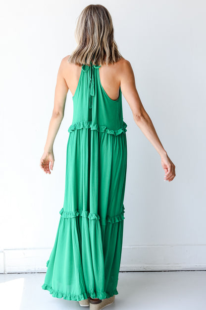 Tiered Maxi Dress in green back view