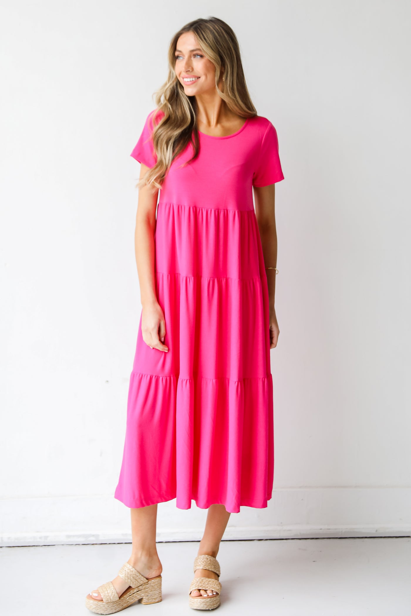 pink Tiered T-Shirt Maxi Dress