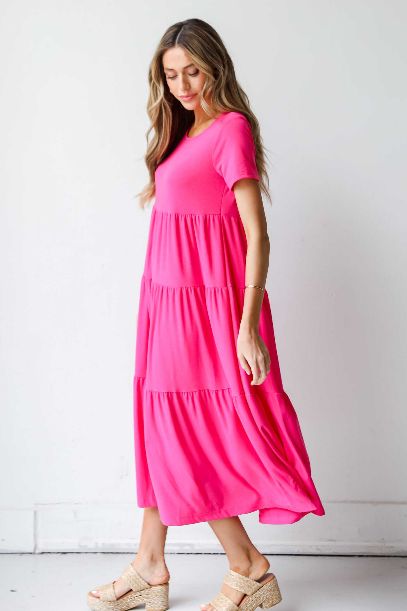 pink Tiered T-Shirt Maxi Dress side view