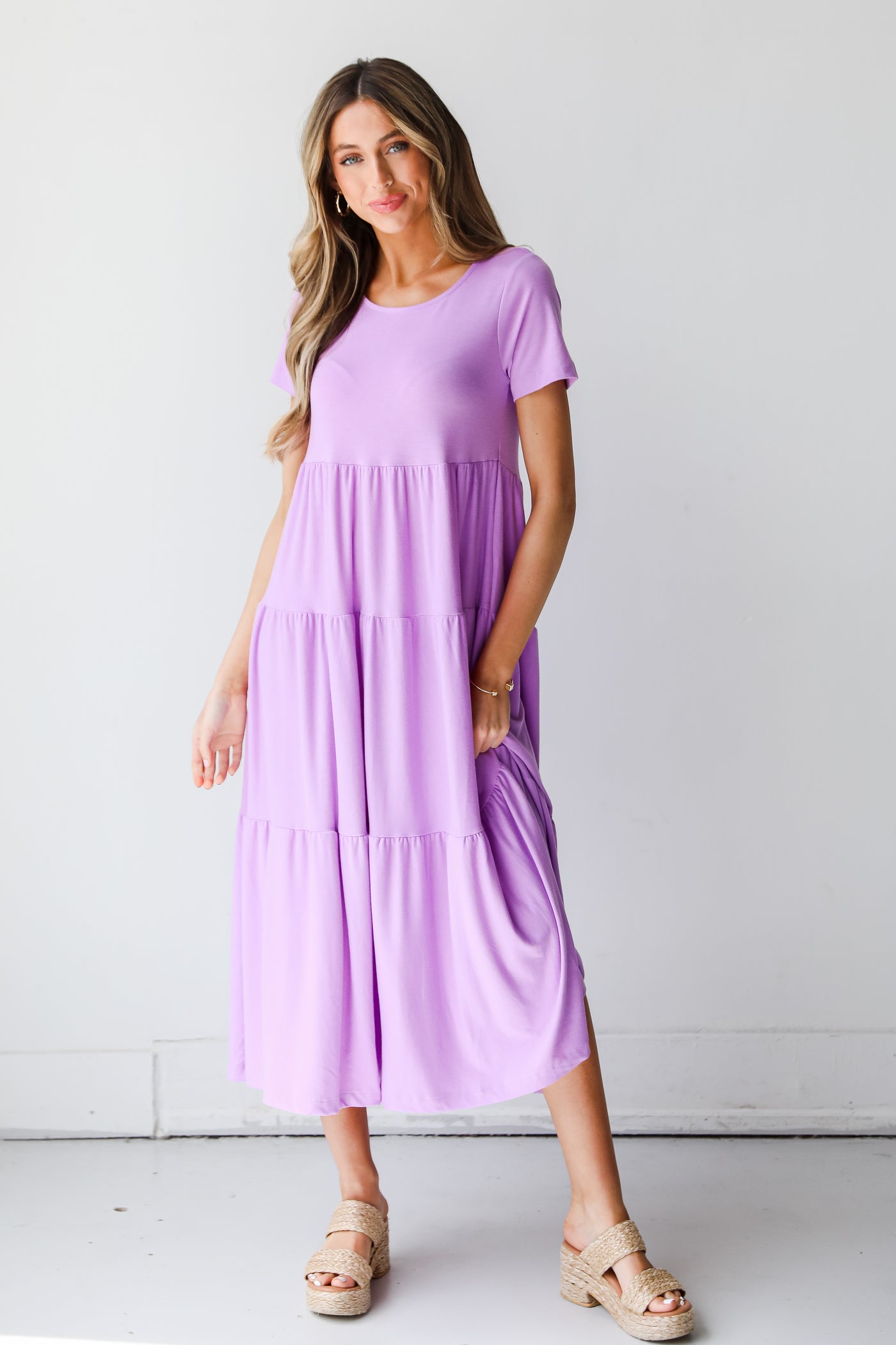 purple Tiered T-Shirt Maxi Dress