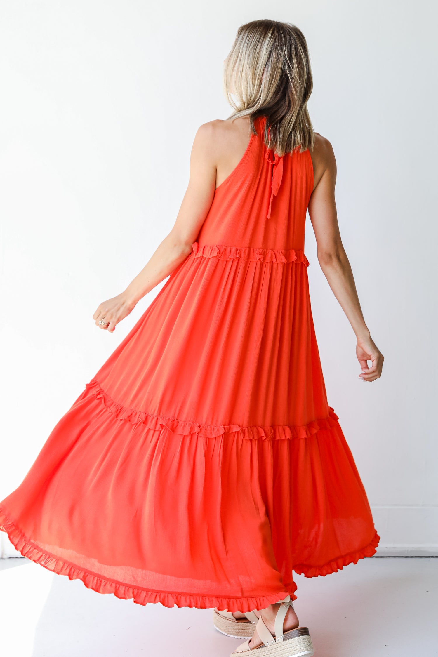 Tiered Maxi Dress in orange back view