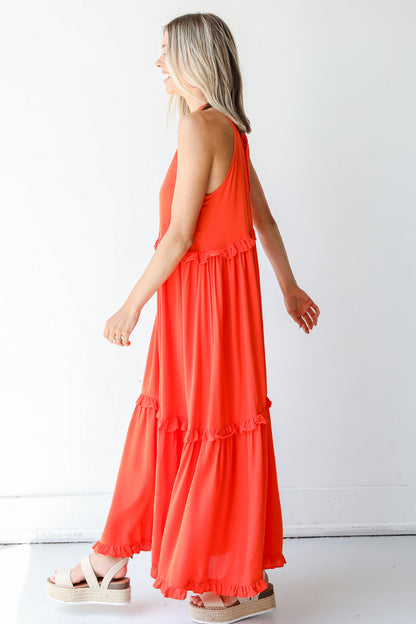 Tiered Maxi Dress in orange side view