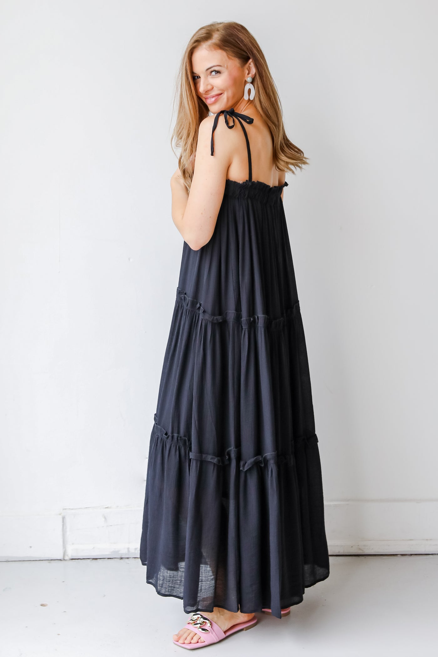 Tiered Maxi Dress in black side view