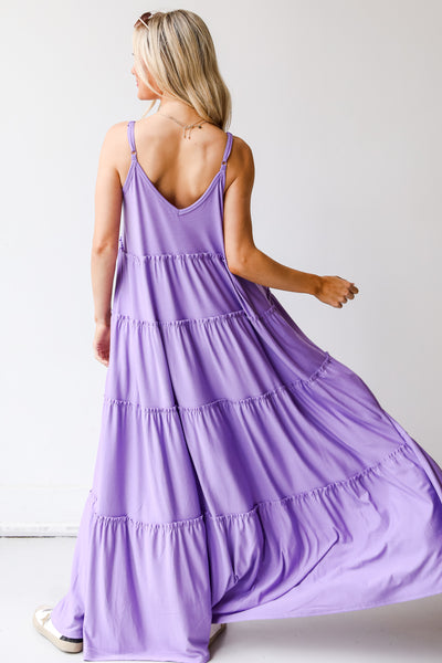 purple Tiered Maxi Dress back view
