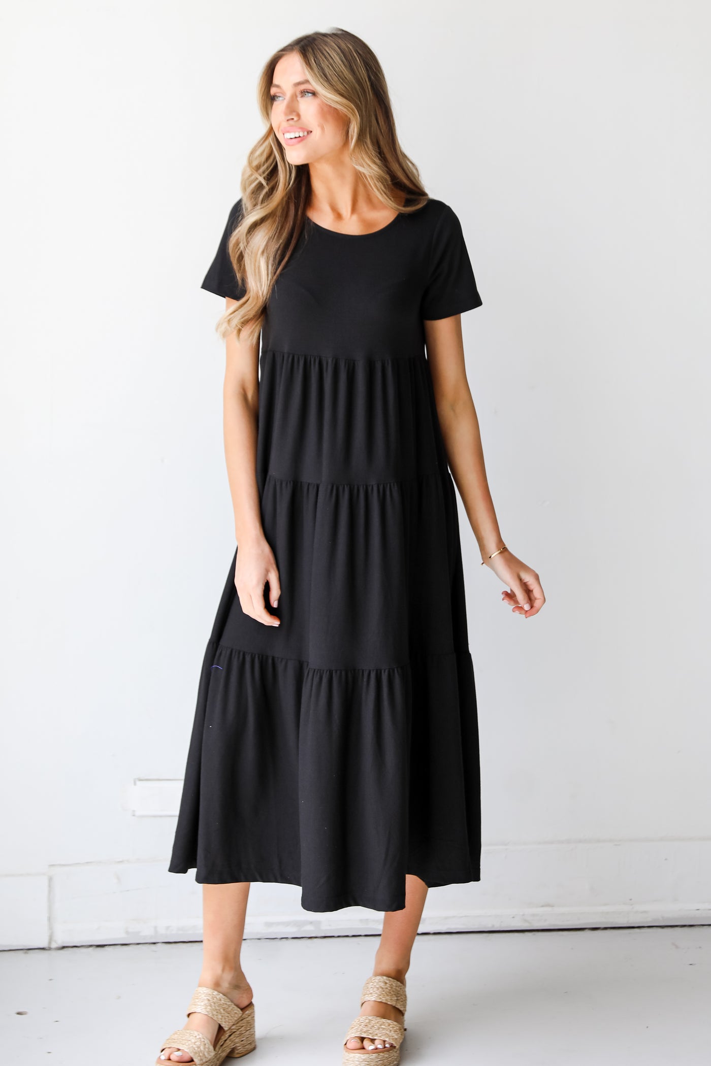 black Tiered T-Shirt Maxi Dress