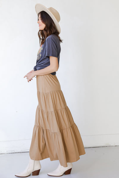 Tiered Maxi Skirt in taupe side view