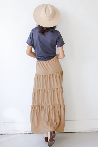 Tiered Maxi Skirt in taupe back view