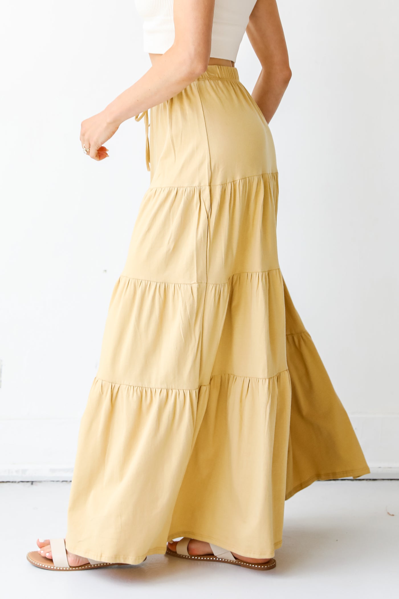 Tiered Maxi Skirt in yellow side view