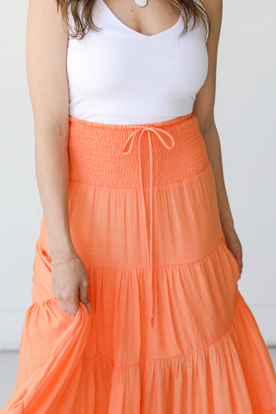 orange Tiered Maxi Skirt front view
