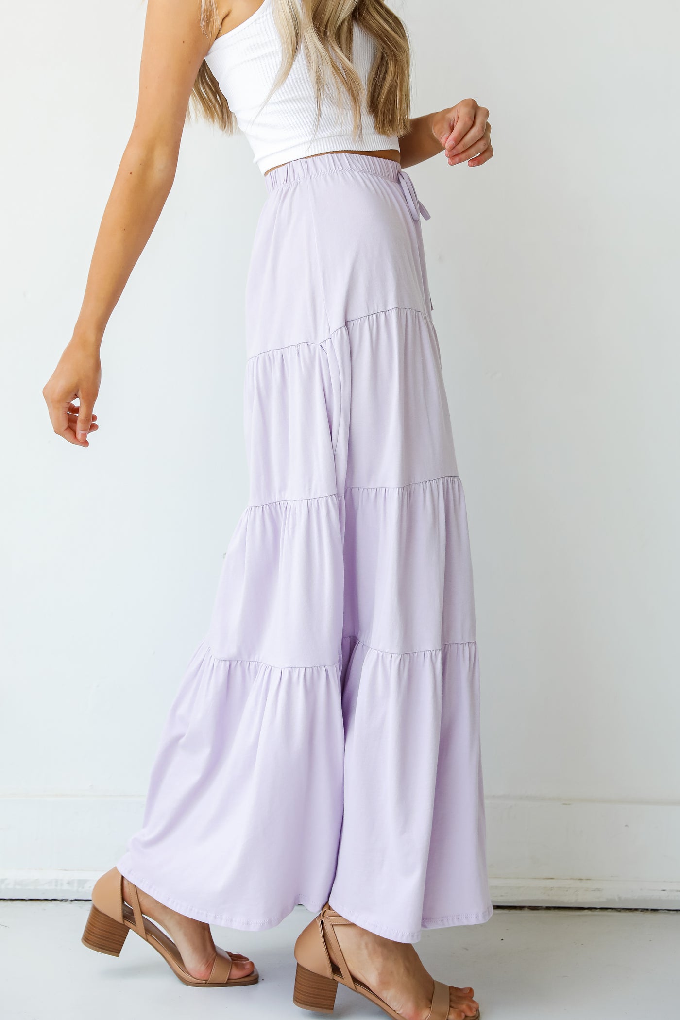 Tiered Maxi Skirt in lilac side view