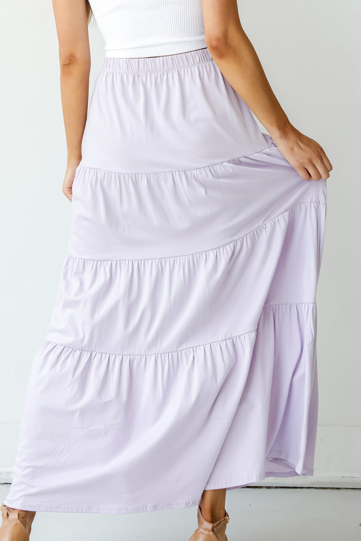 Tiered Maxi Skirt in lilac back view