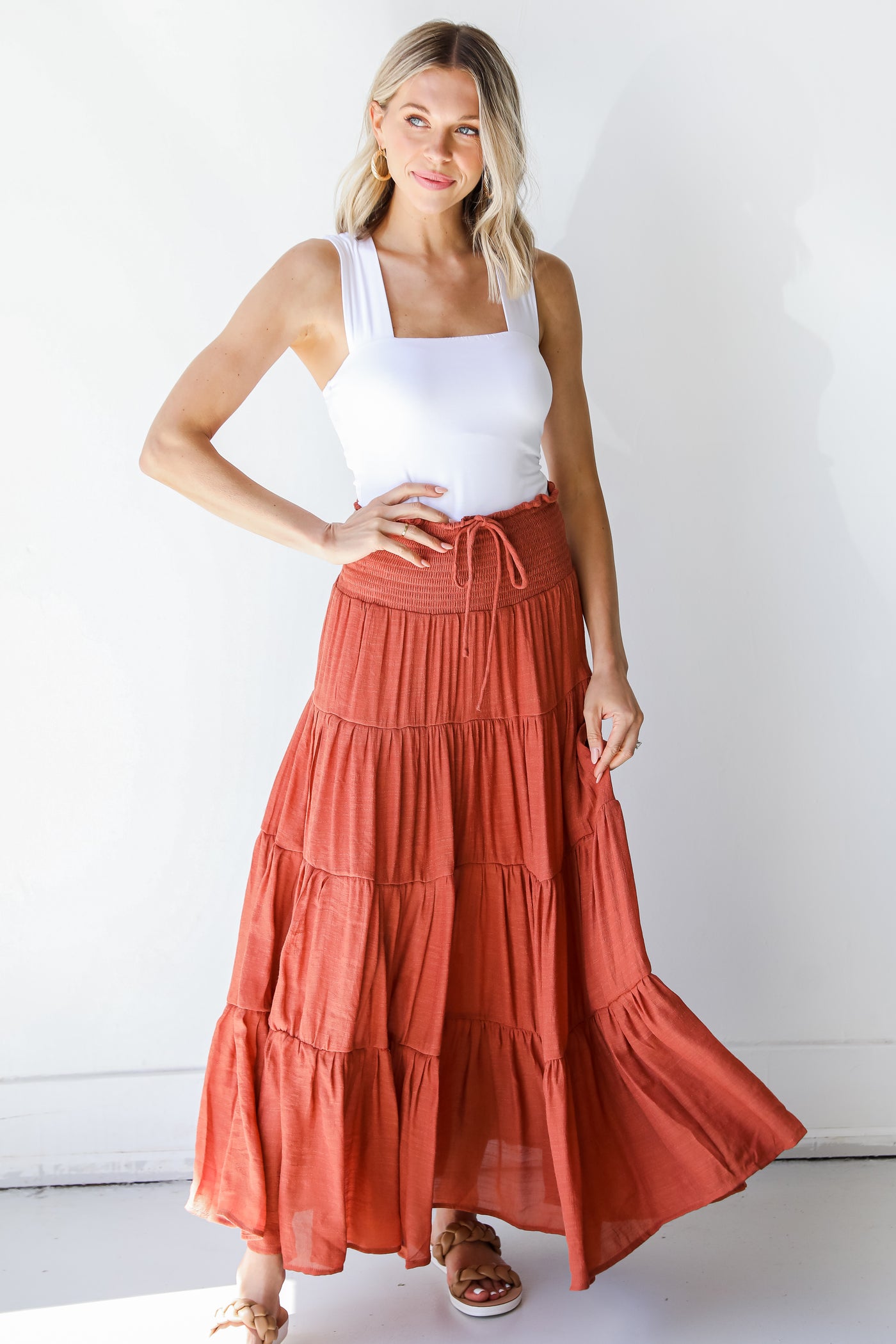 Tiered Maxi Skirt in rust