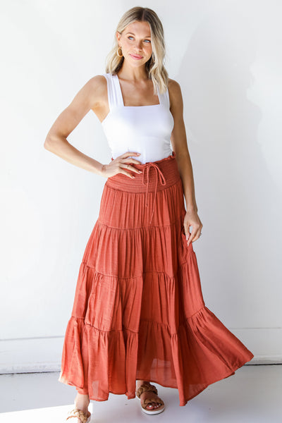 Tiered Maxi Skirt in rust