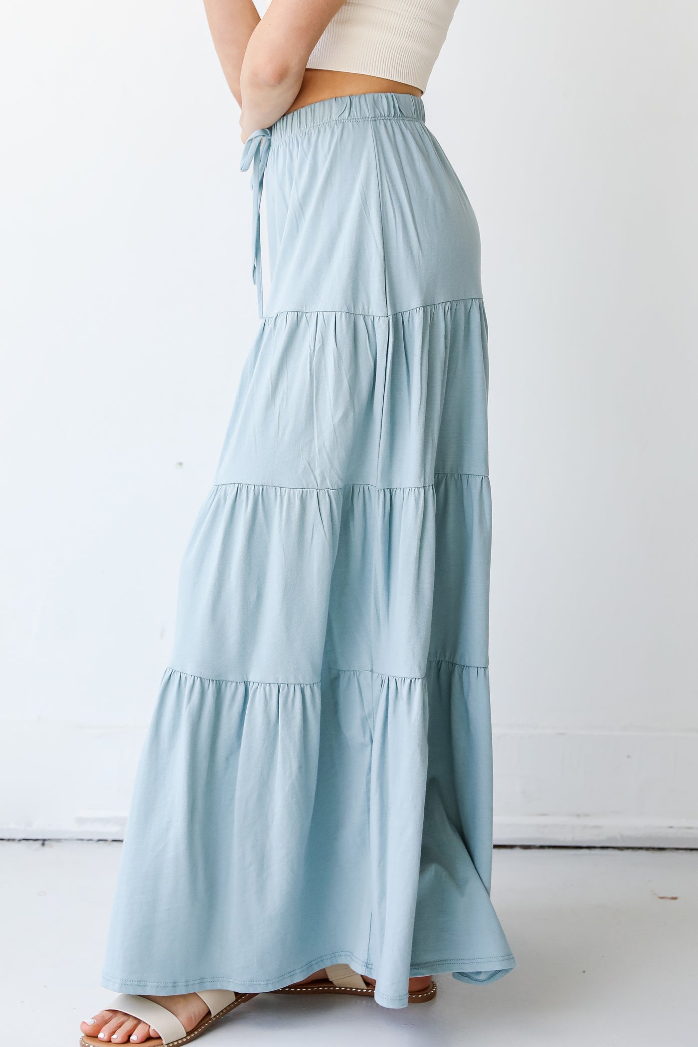 Tiered Maxi Skirt in denim side view