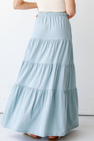 Tiered Maxi Skirt in denim back view