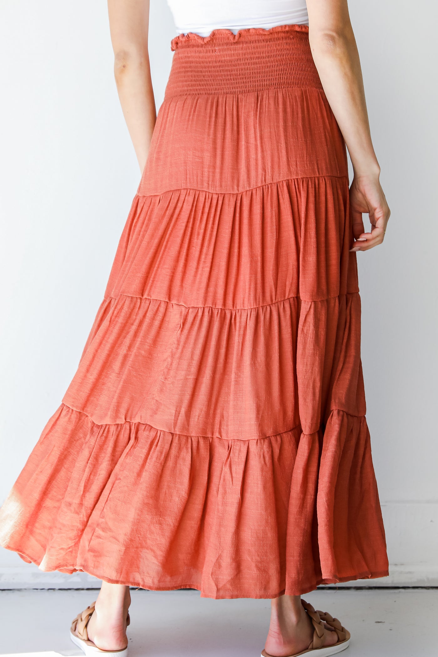 Tiered Maxi Skirt in rust back view