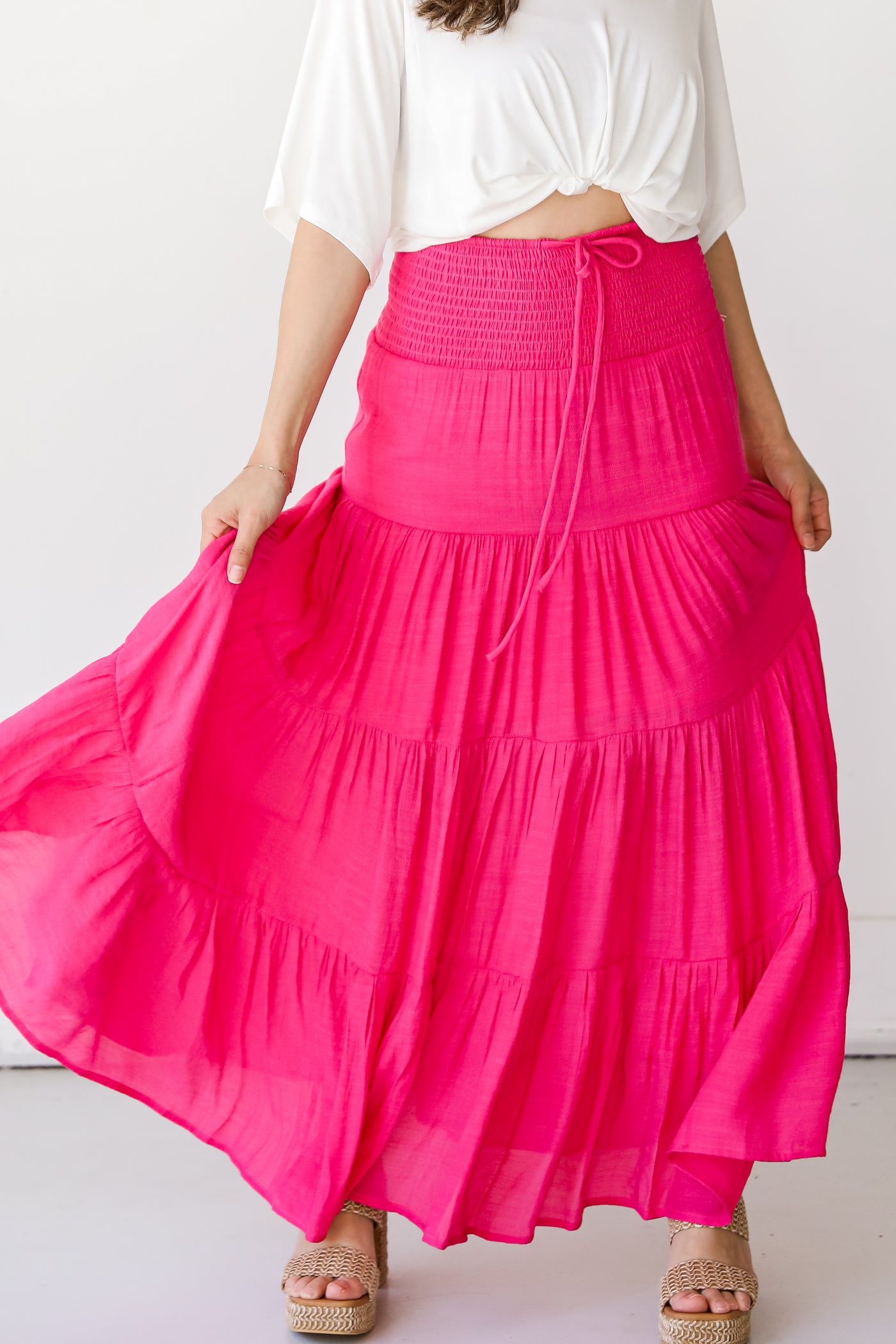 hot pink Tiered Maxi Skirt