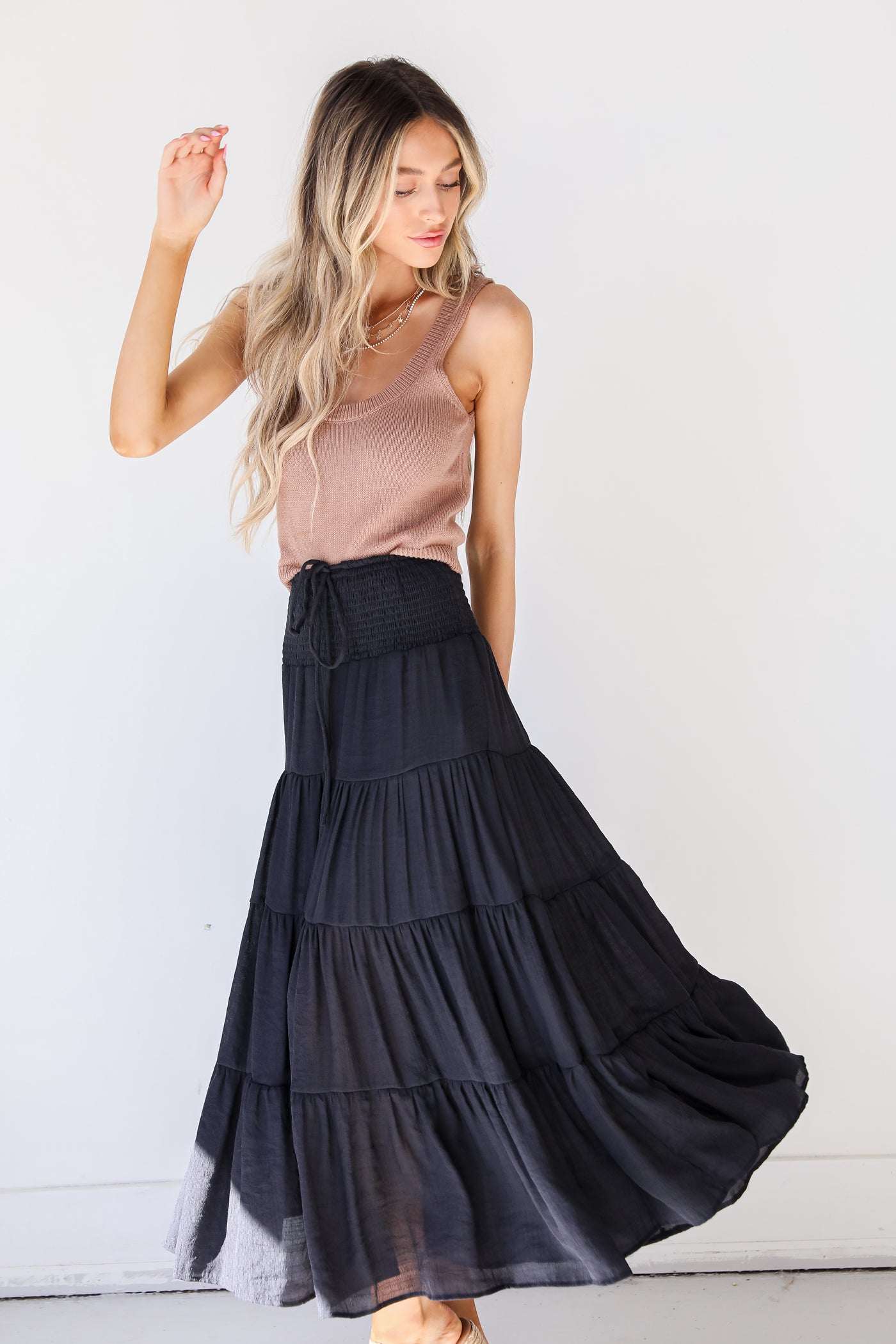 Tiered Maxi Skirt in black