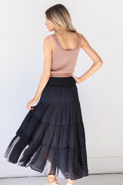 Tiered Maxi Skirt in black back view