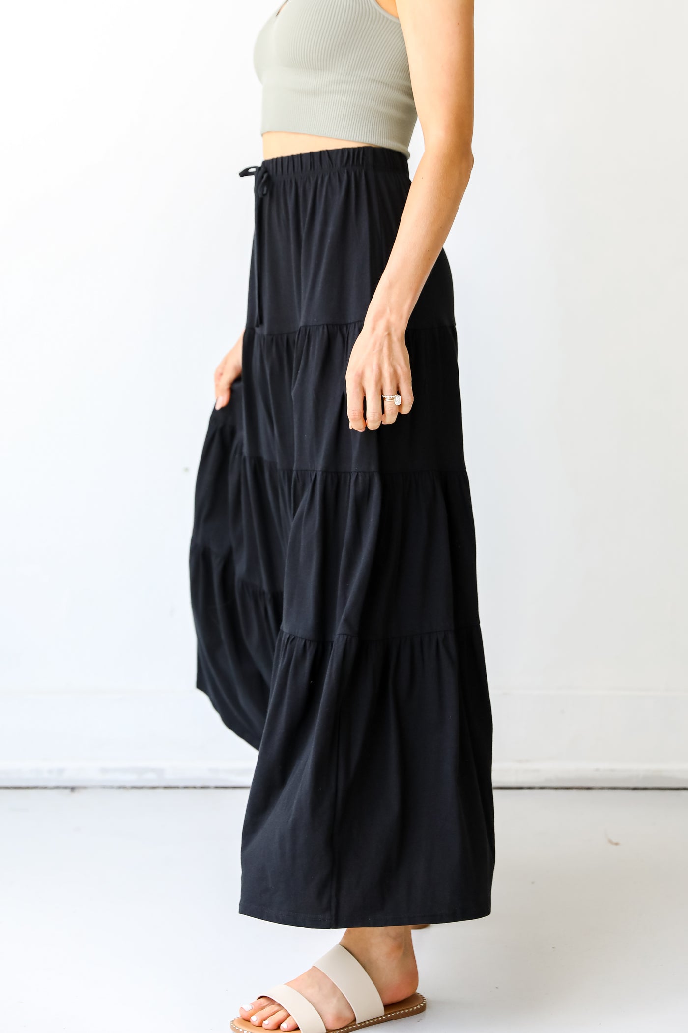 Tiered Maxi Skirt in black side view