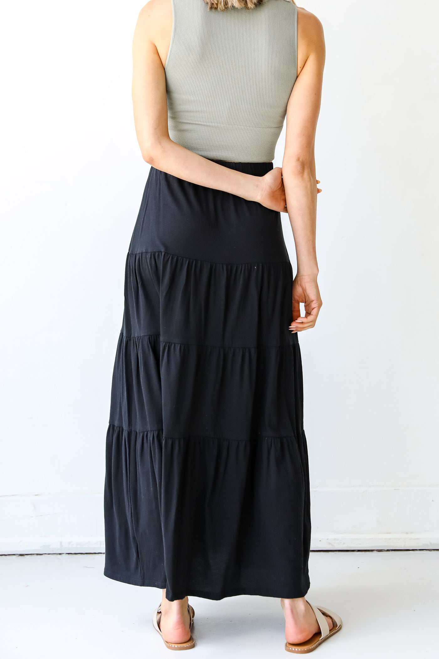 Tiered Maxi Skirt in black back view
