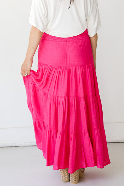 hot pink Tiered Maxi Skirt back view
