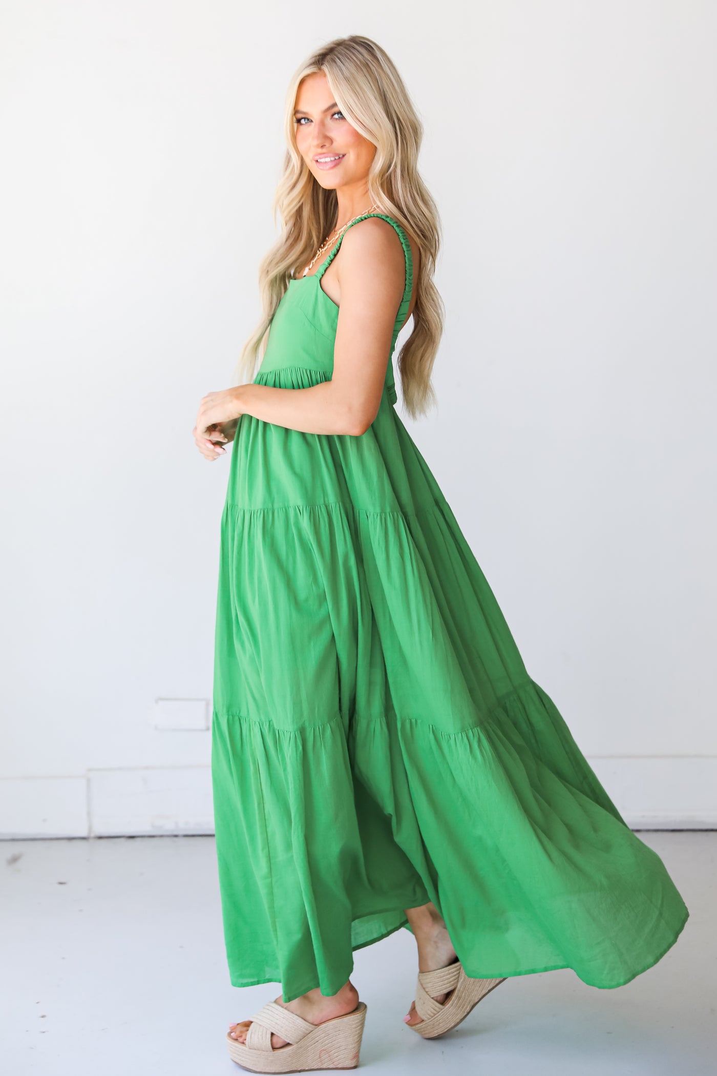 green Tiered Maxi Dress side view