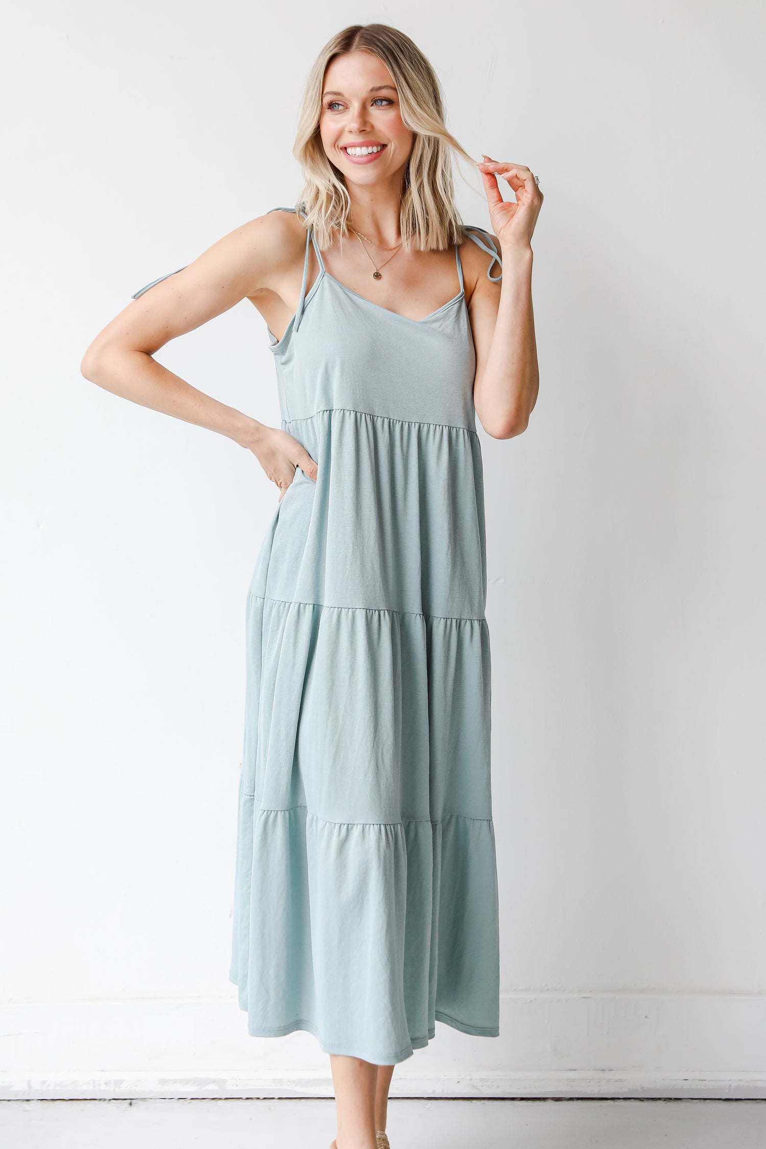 Tiered Midi Dress in sage