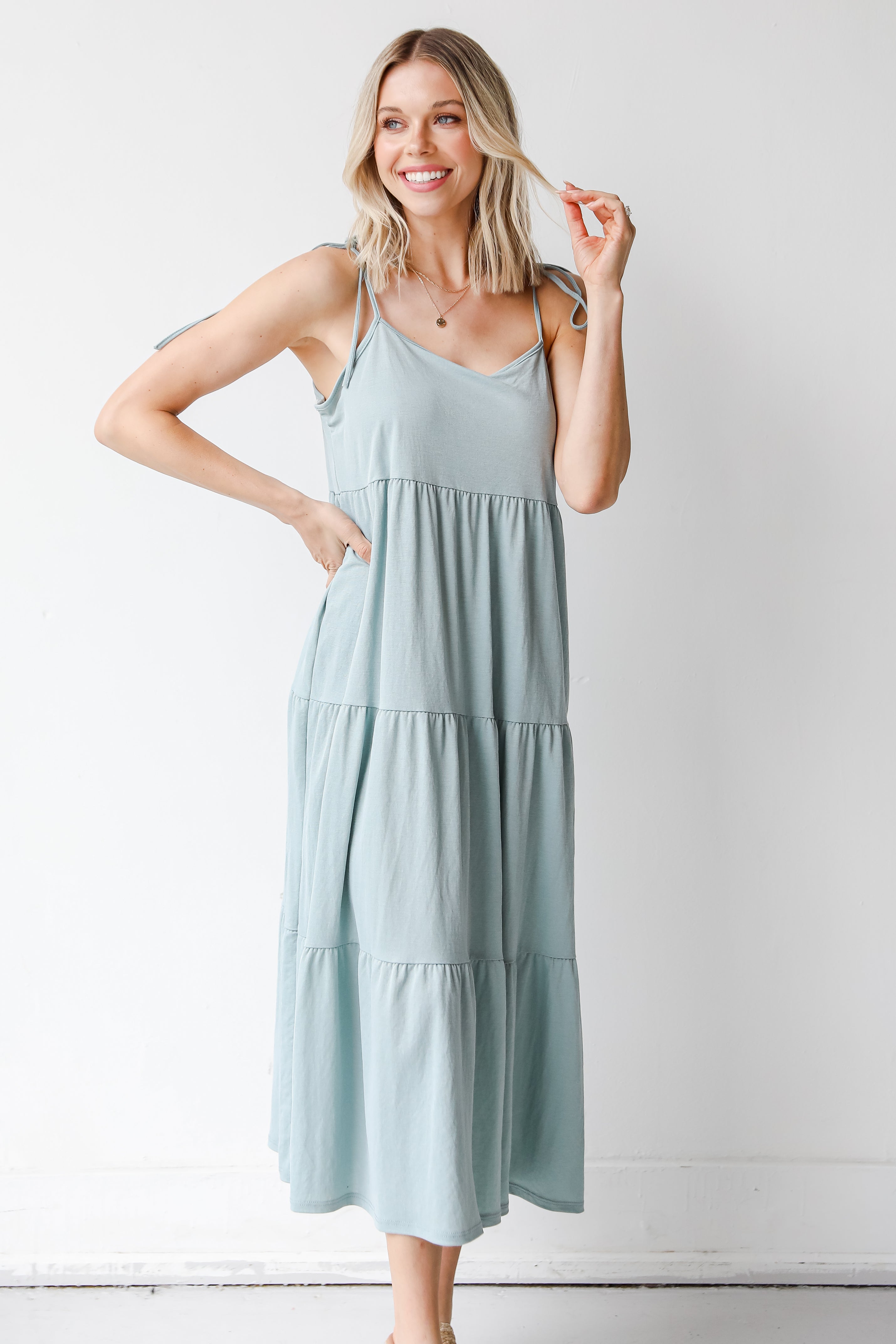 Tiered Midi Dress in sage