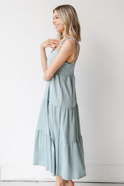 Tiered Midi Dress in sage side view
