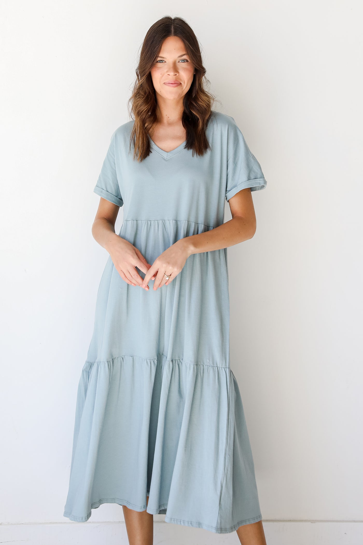 Tiered Midi Dress in mint front view