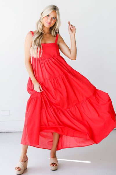 red Tiered Maxi Dress