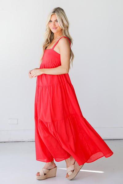 red Tiered Maxi Dress side view