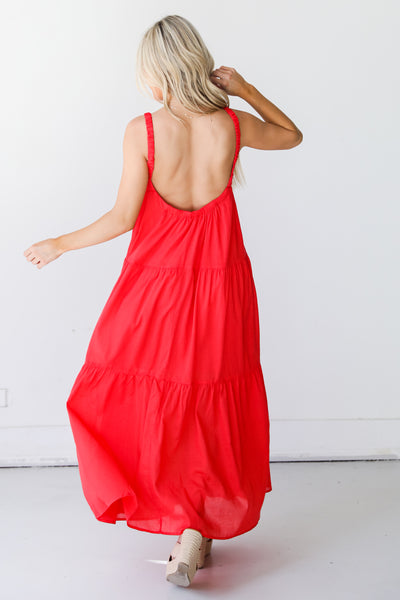 red Tiered Maxi Dress back view