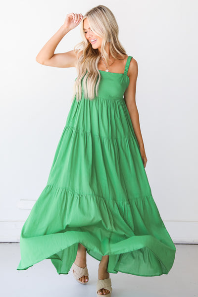 green Tiered Maxi Dress on model