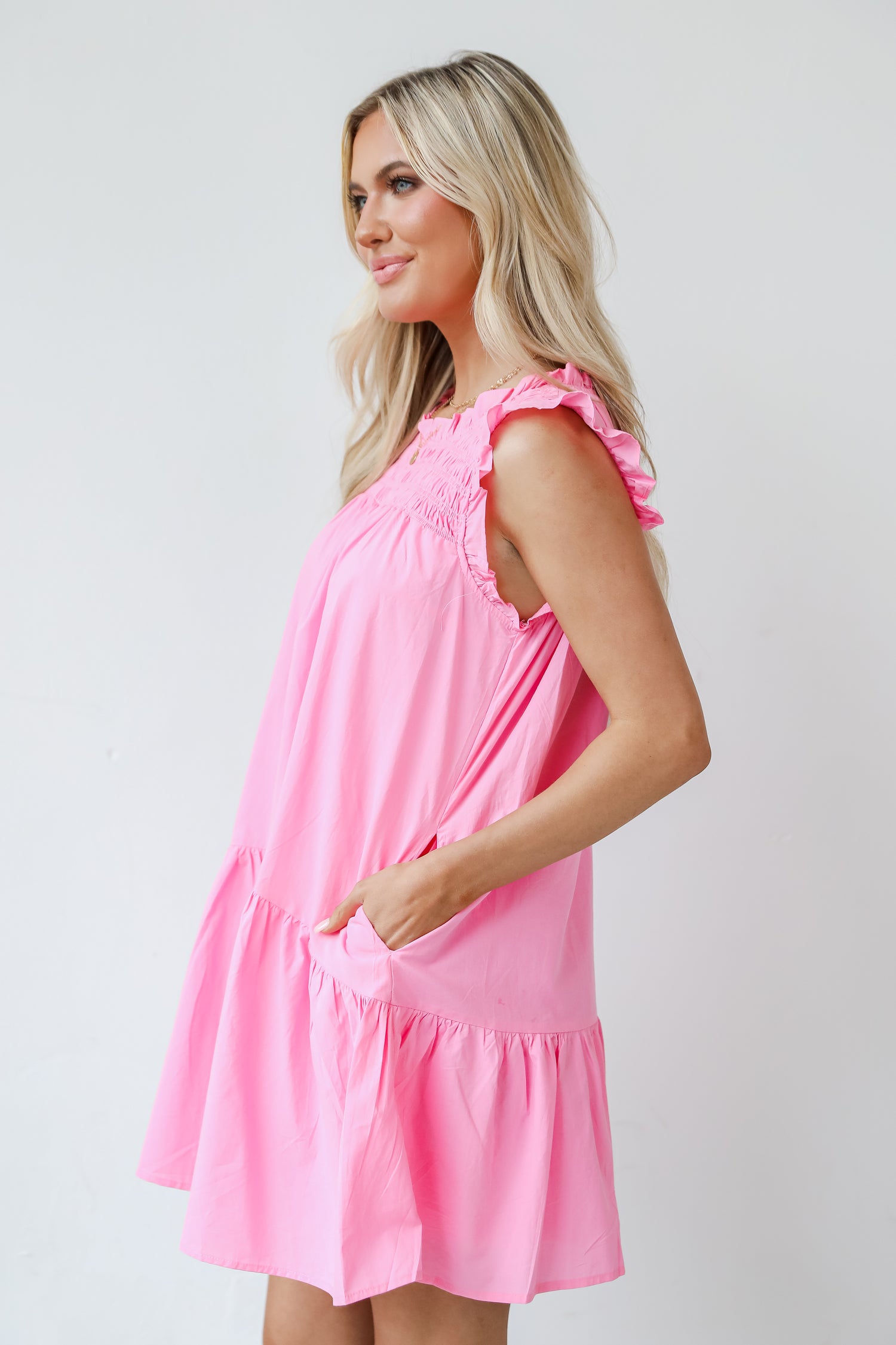 pink ruffle Mini Dress side view